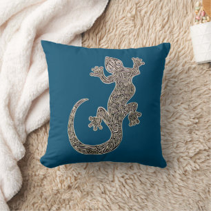 Schwarz-Weiß-Gecko Zeichnend auf Ocean Blue Kissen