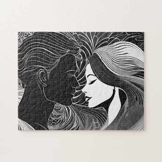 Schwarz-Weiß-Geheimkuss der Liebe Puzzle (Horizontal)
