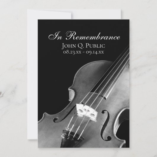 Schwarz-Weiß-Geige Musiker Todesanfang Einladung (Vorderseite)