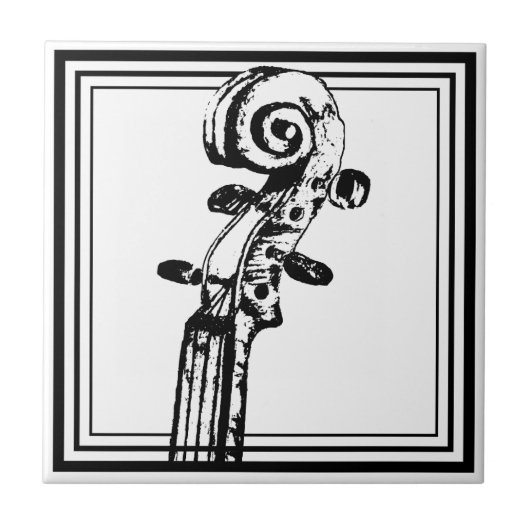 Schwarz-Weiß-Geige-Rollen mit schwarzen Konturen Fliese (Vorderseite)