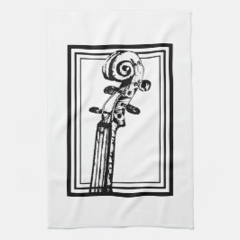 Schwarz-Weiß-Geige-Rollen mit schwarzen Konturen Geschirrtuch