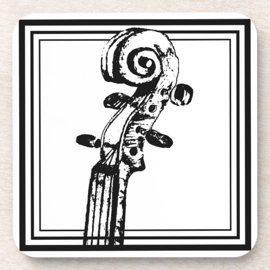 Schwarz-Weiß-Geige-Rollen mit schwarzen Konturen Getränkeuntersetzer (Vorderseite)