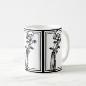 Schwarz-Weiß-Geige-Rollen mit schwarzen Konturen Kaffeetasse (VorderseiteRechts)