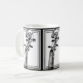 Schwarz-Weiß-Geige-Rollen mit schwarzen Konturen Kaffeetasse (Vorderseite Links)