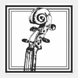 Schwarz-Weiß-Geige-Rollen mit schwarzen Konturen Quadratischer Aufkleber