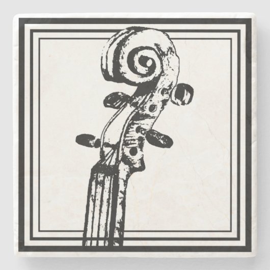 Schwarz-Weiß-Geige-Rollen mit schwarzen Konturen Steinuntersetzer (Vorderseite)