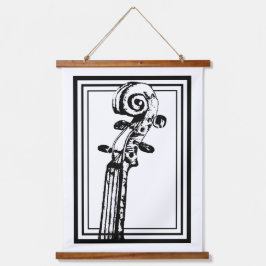 Schwarz-Weiß-Geige-Rollen mit schwarzen Konturen Wandteppich Mit Holzrahmen