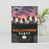 Schwarz-Weiß-Geister-Friedhof Creepy Sky Halloween Einladung (Stehend Vorderseite)