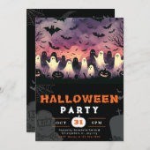 Schwarz-Weiß-Geister-Friedhof Creepy Sky Halloween Einladung (Vorne/Hinten)