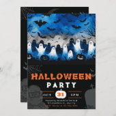 Schwarz-Weiß-Geister-Friedhof Creepy Sky Halloween Einladung (Vorne/Hinten)