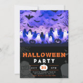 Schwarz-Weiß-Geister-Friedhof Creepy Sky Halloween Einladung (Vorderseite)