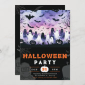 Schwarz-Weiß-Geister-Friedhof Creepy Sky Halloween Einladung (Vorne/Hinten)