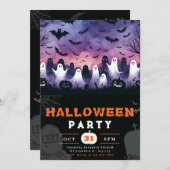 Schwarz-Weiß-Geister-Friedhof Creepy Sky Halloween Einladung (Vorne/Hinten)