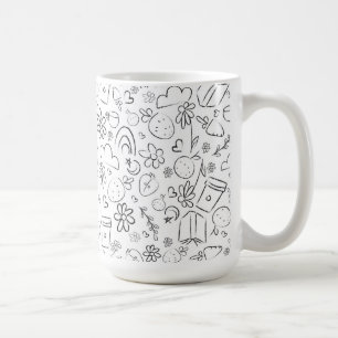 Schwarz-Weiß-Gekritzel Süße Dinge Nahtloses Muster Kaffeetasse