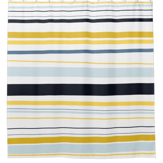 Schwarz-weiß Gelb-Blau-Grau Moderne Streifen Duschvorhang (Vorderseite)