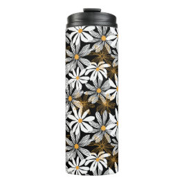 Schwarz, Weiß, Gelb Elegant Daisy Abstrakt Thermosbecher