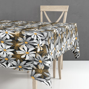 Schwarz, Weiß, Gelb Elegant Daisy Abstrakt Tischdecke