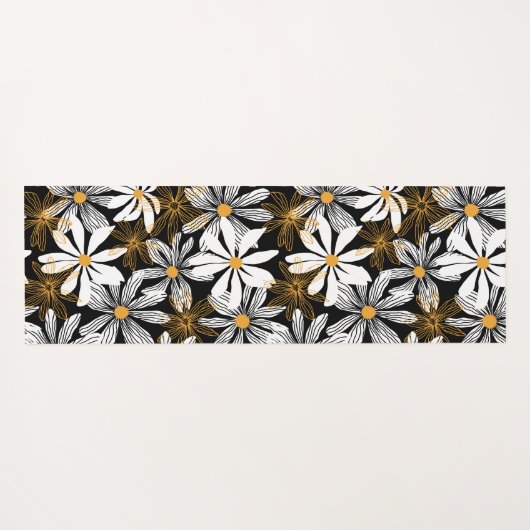 Schwarz, Weiß, Gelb Elegant Daisy Abstrakt Yogamatte (Rückseite (Horizontal))