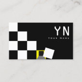 Schwarz-weiß Gelb mit Monogram modern geprüft Visitenkarte (Vorderseite)