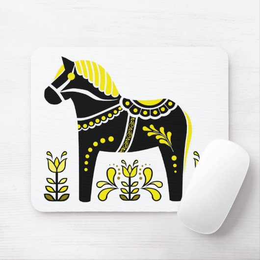 Schwarz/weiß/gelb Nordic Folk Dala Pferd/Friesian Mousepad (Mit Mouse)