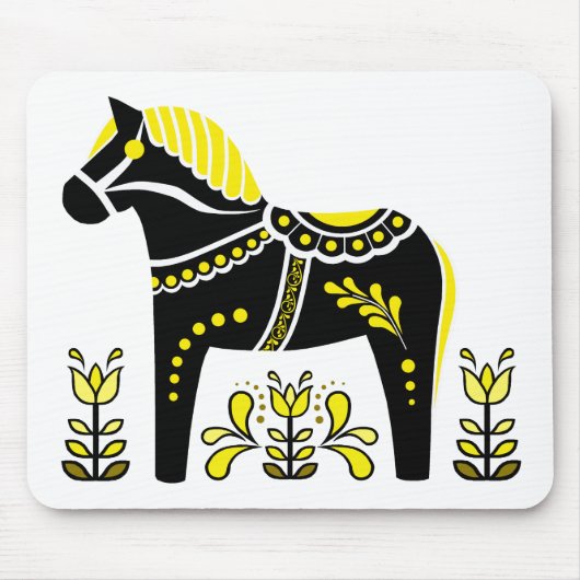 Schwarz/weiß/gelb Nordic Folk Dala Pferd/Friesian Mousepad (Vorne)