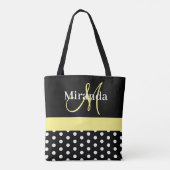 Schwarz-weiß-Gelbe Monogram-Script-Polka-Punkte Tasche (Rückseite)