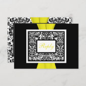 Schwarz, Weiß, Gelber Damast, DRUCKER RIBBON-UAWG RSVP Karte (Vorne/Hinten)