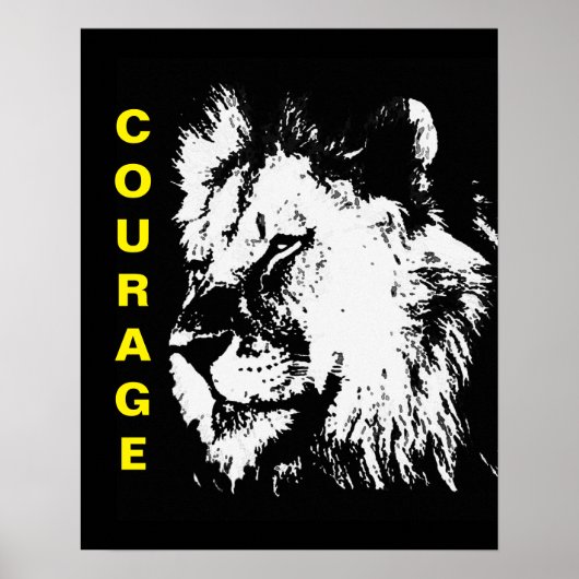 Schwarz-weiß-Gelber Pop Art Courage Lion Poster (Vorne)