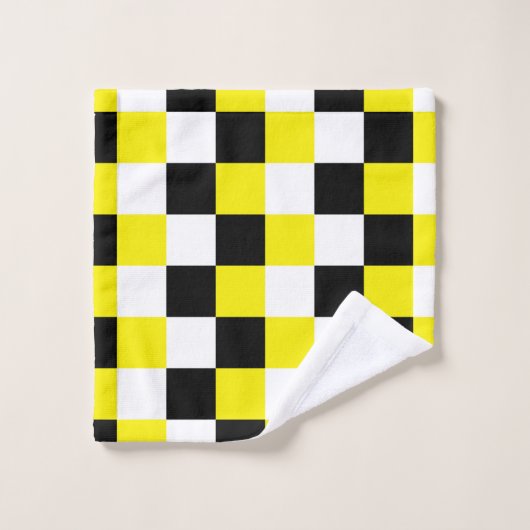 Schwarz-weiß-Gelbes Schachbrett Badhandtuch Set (Waschlappen)