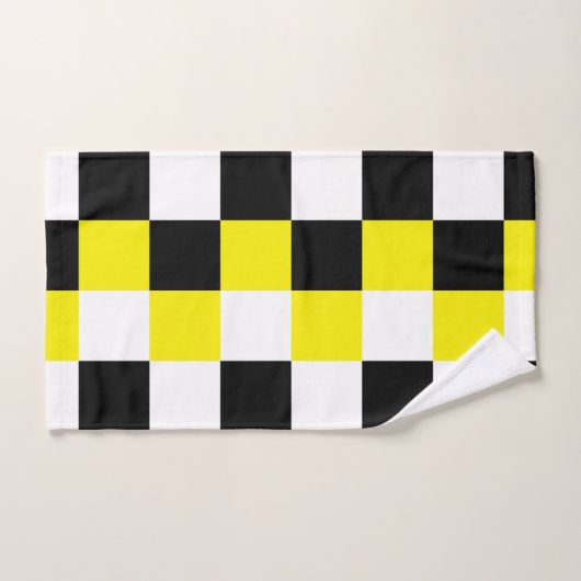 Schwarz-weiß-Gelbes Schachbrett Badhandtuch Set (Handtuch)