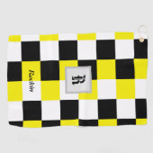 Schwarz-weiß-Gelbes Schachbrett Golfhandtuch (Horizontal)