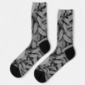 Schwarz-weiß gemusterte Blatt-Socken Socken (Linkes Detail)