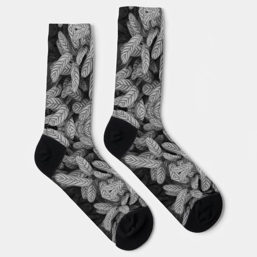 Schwarz-weiß gemusterte Blatt-Socken Socken (Rechts)