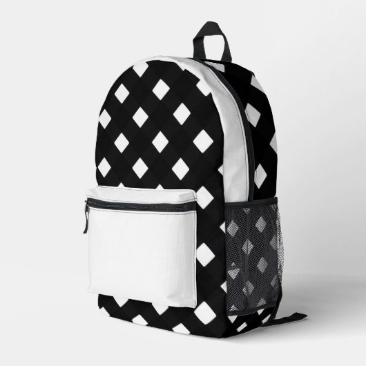 Schwarz-weiß gemusterter Rucksack (Rückseitige Ecke Rechts)