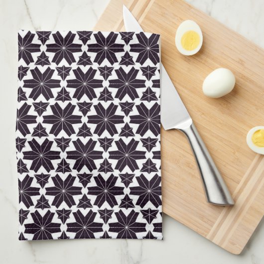 Schwarz-weiß Geo Star JustPatterns Fabric Geschirrtuch (Viertel Falte)