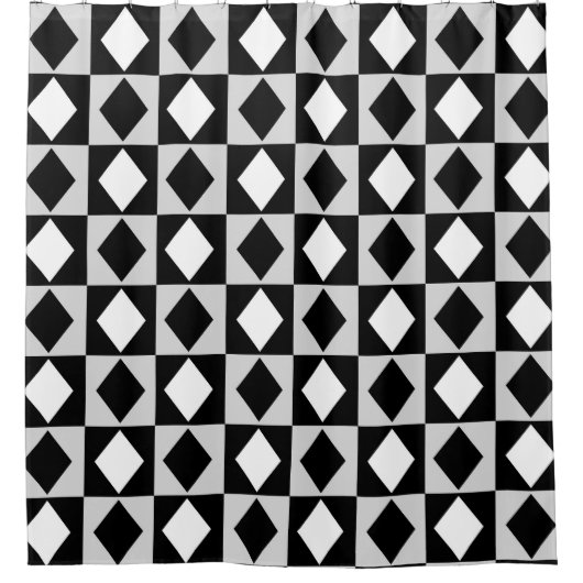 Schwarz-weiß Geometric Rhombus Diamond Duschvorhang (Vorderseite)