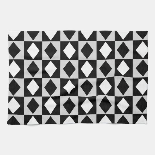 Schwarz-weiß Geometric Rhombus Diamond Geschirrtuch (Horizontal)
