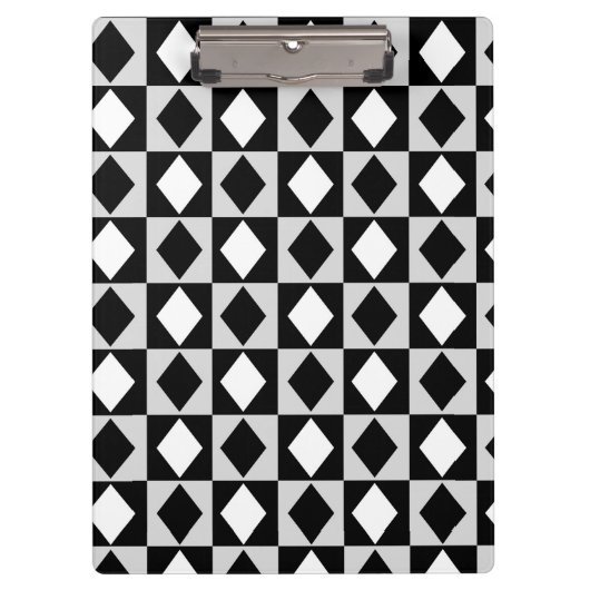Schwarz-weiß Geometric Rhombus Diamond Klemmbrett (Vorderseite)