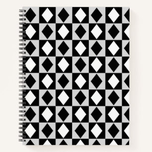 Schwarz-weiß Geometric Rhombus Diamond Notizblock