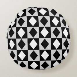 Schwarz-weiß Geometric Rhombus Diamond Rundes Kissen