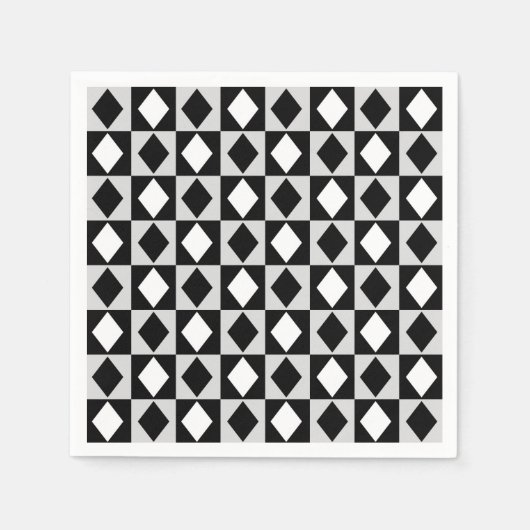 Schwarz-weiß Geometric Rhombus Diamond Serviette (Vorderseite)