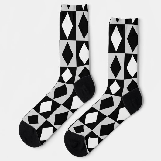 Schwarz-weiß Geometric Rhombus Diamond Socken (Linkes Detail)
