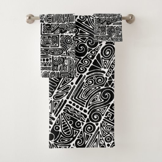 Schwarz-Weiß-Geometrie Art 2 Badhandtuch Set (Insitu)