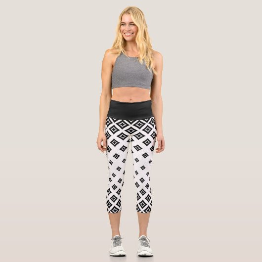 Schwarz-Weiß-Geometrie, Diamantform Capri Leggings (Vorderseite)