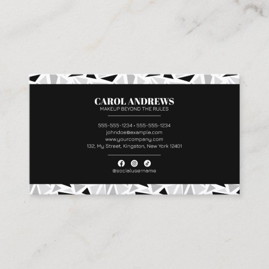 Schwarz-Weiß-Geometrie-Makeup-Künstlerbrauen Visitenkarte (Vorderseite)