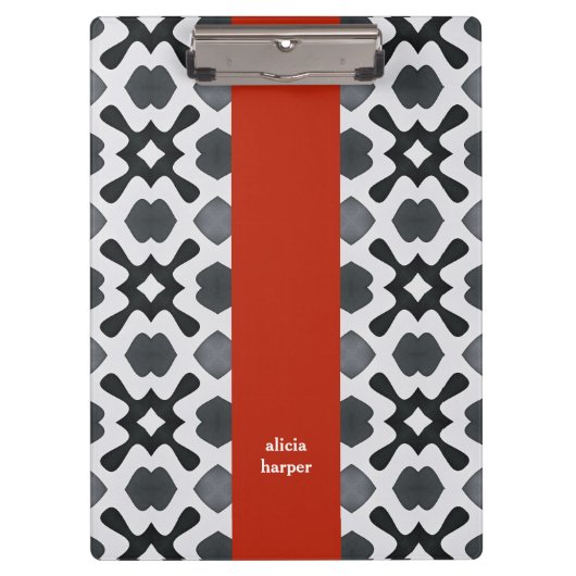 Schwarz-Weiß-Geometrie mit Red Strip Clipboard Klemmbrett (Vorderseite)