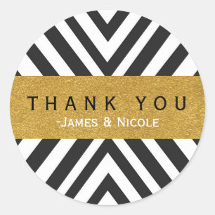 Schwarz-Weiß-Geometrie-Muster und Gold-Aufkleber Runder Aufkleber