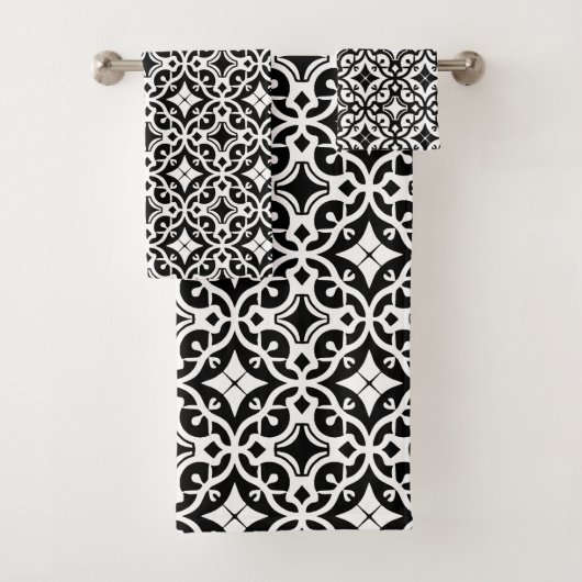 Schwarz-Weiß-Geometrie-Schnittmuster Badhandtuch Set (Insitu)