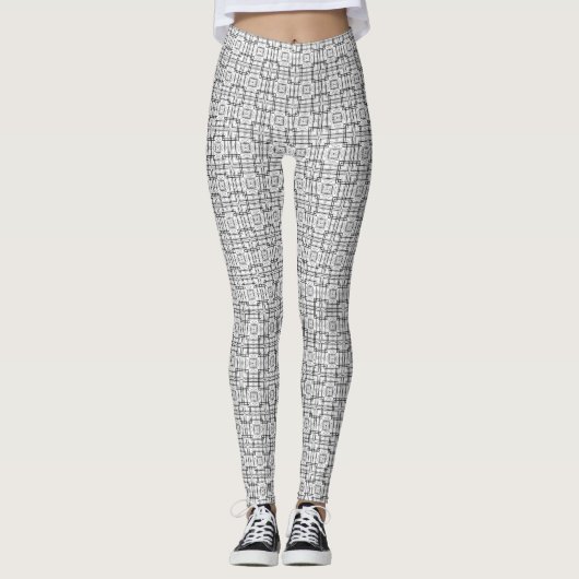 Schwarz-weiß geometrisch gemusterte Leggings mit Q (Vorderseite)