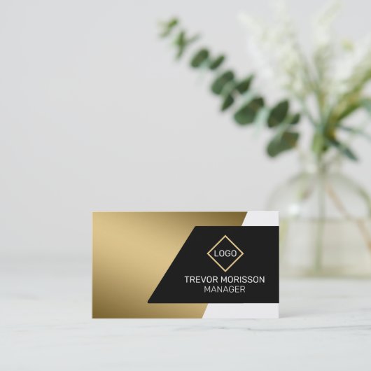 Schwarz-weiß Geometrisch Gold Visitenkarte (Stehend Vorderseite)